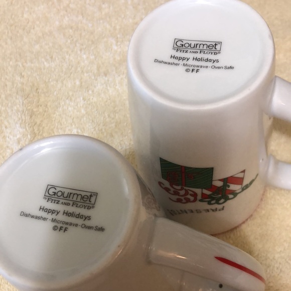 Two Fitz&Floyd Happy Holidays Gourmet Presents Cappuccino Mugs 6x3.5” - Picture 6 of 6